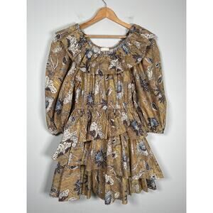 Ulla Johnson Giselle Ruffle Mini Dress Oleander Floral Cotton Womens Sz 6 Yellow